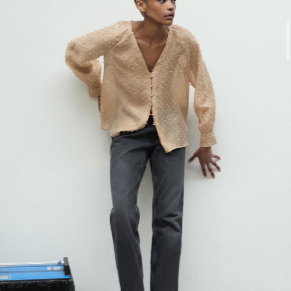 Zara Beige Textured Blouse
